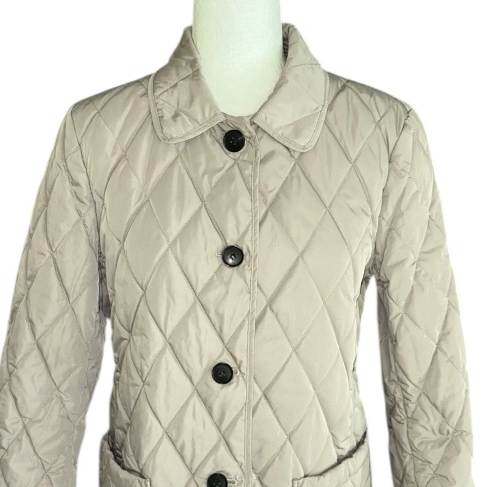 Lafayette 148 New York Beige Khaki Quilted Jacket Coat - M